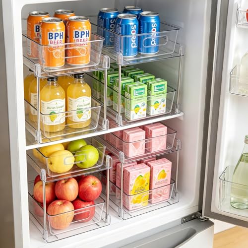 Juego de 4 Organizadores de Cocina Transparentes, 2 Niveles de Organizador de Baño Deslizante, Estantes de AcríLico Organización de Despensa para Despensa, Cocina, Dormitorio, Baño