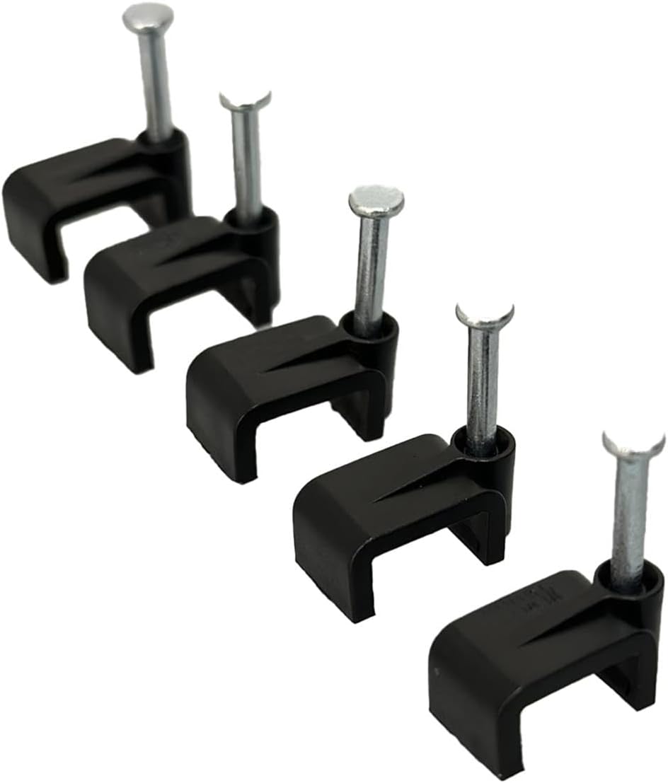 On1shelf Black Flat Cable Clips with Fixing Nail 10mm 50 Pieces
