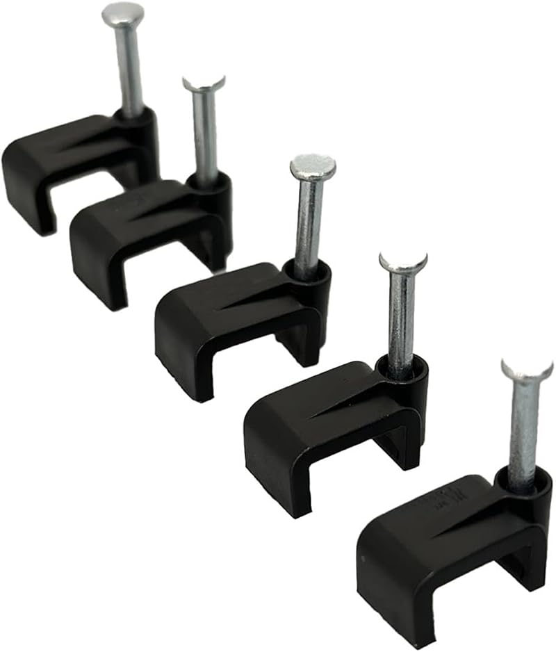 On1shelf Black Flat Cable Clips with Fixing Nail 10mm 50 Pieces