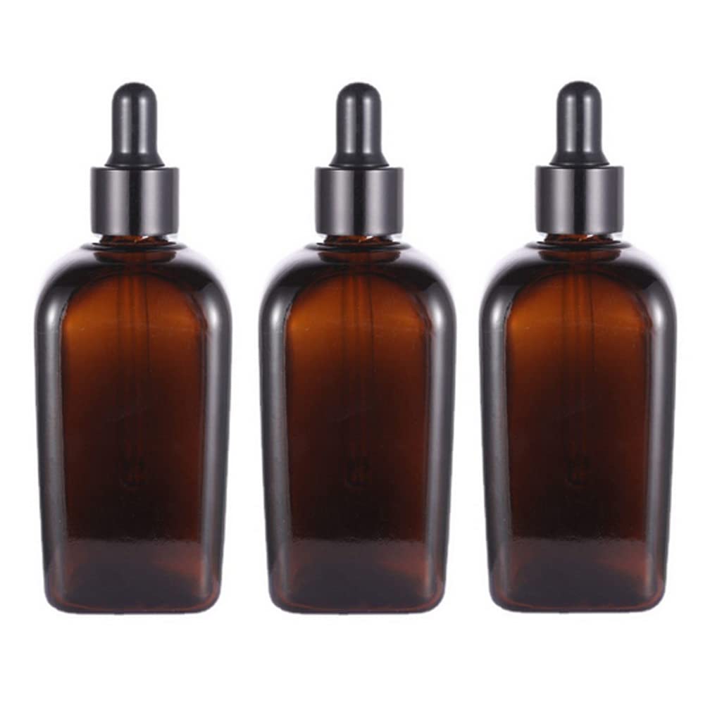 ericotry 3Pcs 100ml 3.5oz Amber Glass Dropper Bottles Empty GlassTincture Bottles with Glass Eye Droppers Travel Bottles Cosmetic Containers for Essential Oils Fragrances Aromatherapy Chemicals