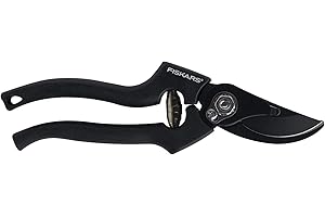 Fiskars Professional Pruning Shears, Adjustable Blade Tension, Angled Cutting Head, Self-Cleaning Groove, Black