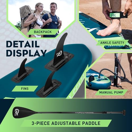 InnoExpo 11' Inflatable Stand Up Paddle Boards with Premium Accessories, Wide Stable SUP Paddle Board Design, Non-Slip Comfort Deck for Youth & Adults