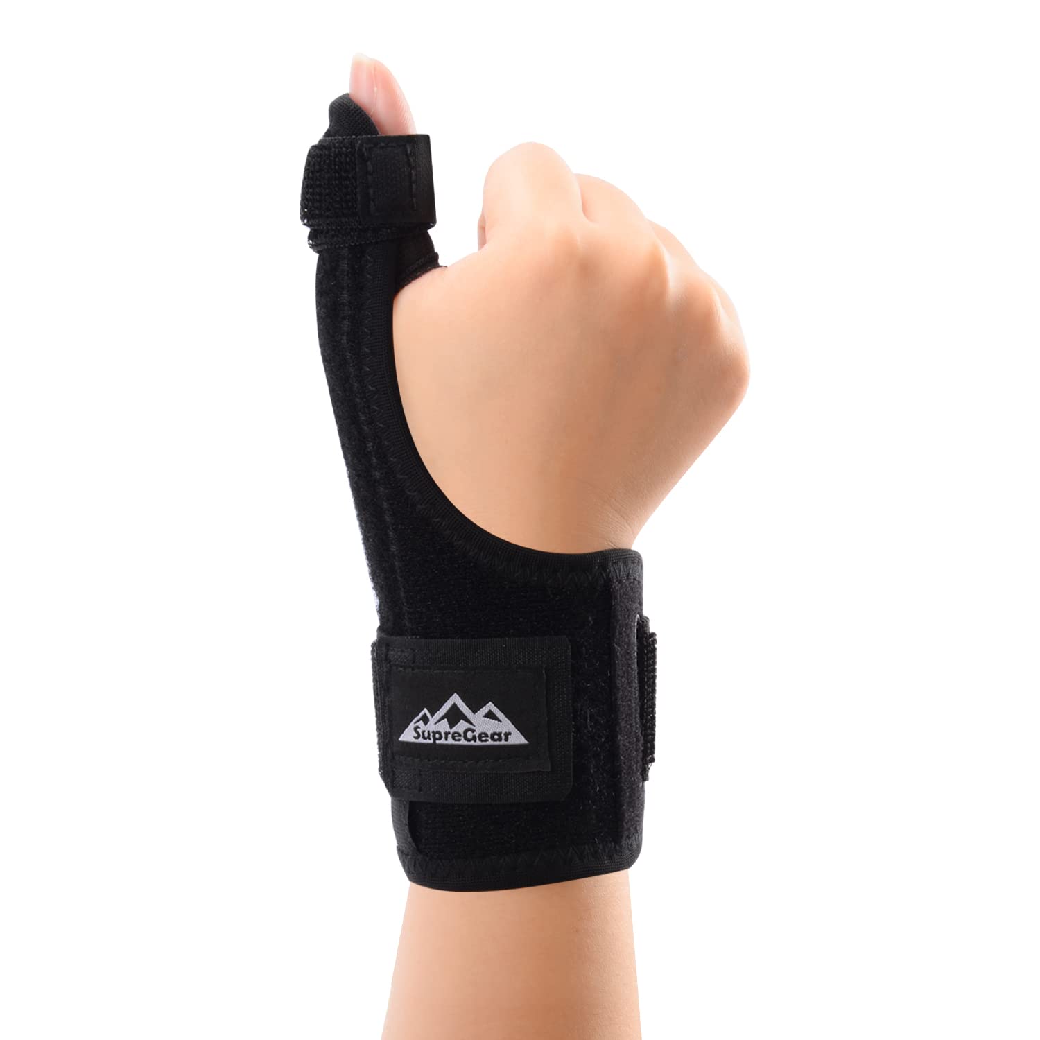 supregear Thumb Brace, Universal Adjustable Trigger Thumb and Wrist Support Thumb Stabilizer Thumb Spica Splint Compression Wrap One Size Fits Most Left or Right Hand, Black