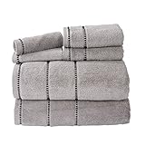 Luxury Cotton Towel Set- Quick Dry, Zero Twist and Soft 6 Piece Set With 2 Bath Towels, 2 Hand Towels and 2 Washcloths By Lavish Home (Silver / Black)