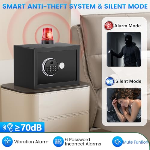 1.25 Cu Ft Fingerprint Safe for Home, Biometric Home Safe Box with Digital Keypad & Backup Keys, Large Steel Security Safe with Alarm System, Removable Shelf & LED Light for Cash Jewelry Documents