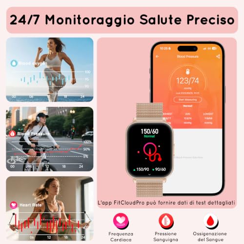 Women's Smartwatch, 1.85 Inches HD Watch 30+ Tage Autarkiezeit Telefonfunktion mit Herzfrequence/SpO2/Schlaf Monitor 120+ Sportmodi Schrittzähler Fitness Smart Watch for iOS Android, Roségold/1000mAh