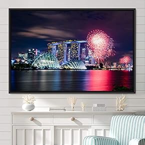 signwin Framed Canvas Wall Art City Illuminations Aerial...