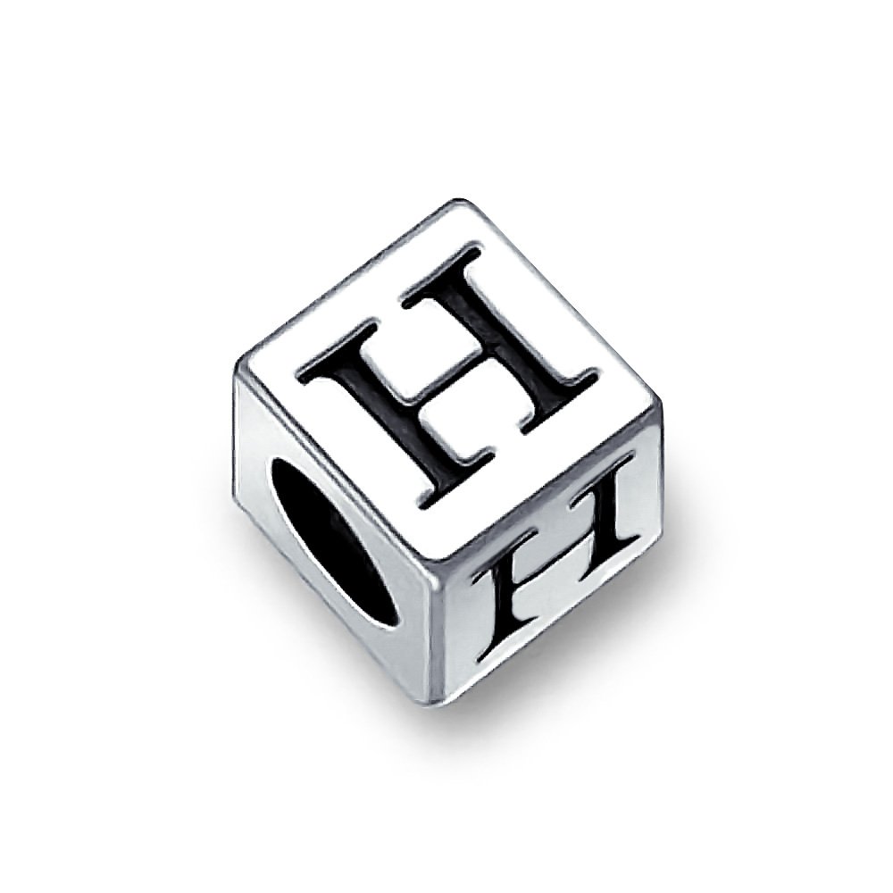 Bling Jewelry Block Letter H Alphabet Initial Charm Bead For Women For Teen .925 Sterling Silver For European Bracelet