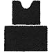 Vdomus 2-Piece Bathroom Rugs Set - Washable Bath Mat - Microfiber Restroom Rugs - U-Shaped & Rectangle - Soft, Absorbent, Non-Slip Bath Mats for Floor, Contour and Toilet - Machine Washable (Black)