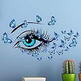 Amaonm Removable DIY Creative 3D Beautiful Girl Blue Eyes & Flying Butterfly Wall Decals PVC Home Wall Stickers Murals Decorative Home Decor Bedroom Decorations Art Decal Nursery Room Stickers