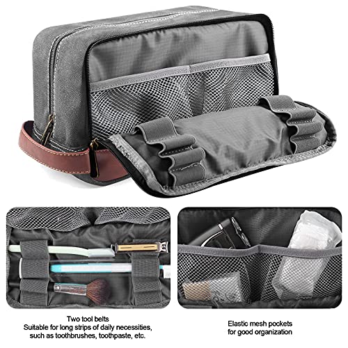 SEEMEROAD Toiletry Bag for Men, Travel Toiletries Bag|Water-resistant Dopp Kit, Leather Shaving Organizer for Cosmetic, Hygiene (L, Gray)