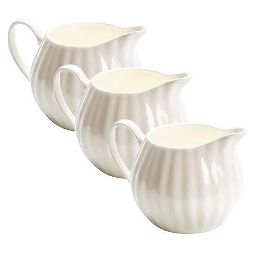 Jarra de leche de cerámica pequeña blanca - Té Café 3PCS ...