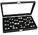 Novel Box Ring Display Glass Case Black 14.75x8.25x2.1 Inches with 72-Slot Black Ring Foam Insert - Travel Ring Case with Metal Clasp - Jewelry Box to Keep Rings Dust Free & Secure