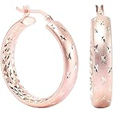 LeCalla Sterling Silver Jewelry Diamond-Cut Hoop Earring for Women