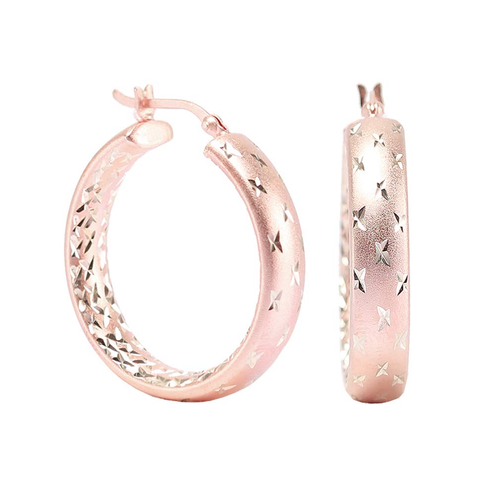 LeCalla Sterling Silver Jewelry Rose Gold-Plated Diamond-Cut Hoop Earring for Women 30MM — image 1