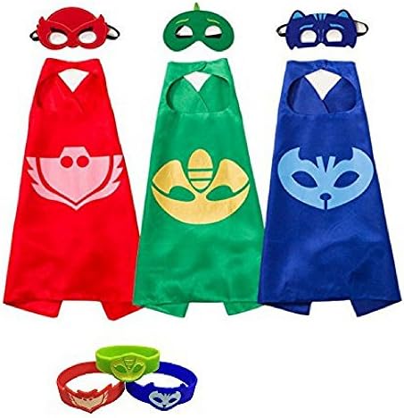 Honey Badger Brands Dress Up Comics Cartoon Superhero Costume (PJ Masks 3 PK With Rubber Bracelets)
