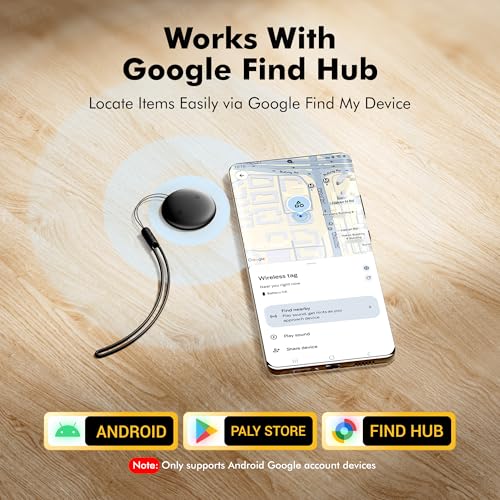Air Tracker Tags for Android with Case- Bluetooth Tracker Item Finder for Key, Wallet, Luggage - Works with Google Find Hub, IP66 Waterproof, Smart Tag for Android & Samsung Phones (4 Black)