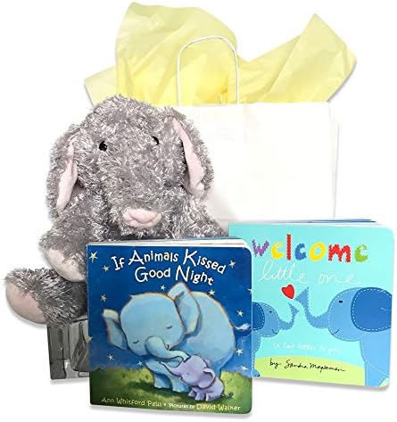 If Animals Kissed Goodnight, Welcome Little One &amp; Stuffed Elephant Baby Gift Set | Perfect Board Books &amp; Stuffed Animal Gift for New Baby by Growing Hero | Build Your Library