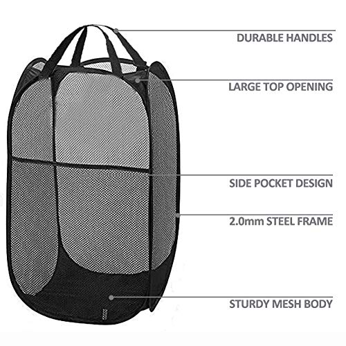 2 Packs Mesh Pop up Laundry Hamper (Black/ Navy Blue) with Portable, Durable Handles