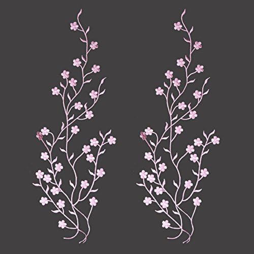 TWO Big Flower Leaf Vines Embroidery Applique Patch, Plum Blossom Flower Patch, Iron on Applique, Flower Applique Patch (Pink)