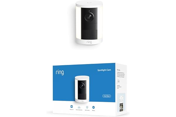 Ring Spotlight Cam, Battery (newest model), Home or business security, Wide-Angle Retinal 2K Video, 6x Enhanced Zoom, Motion-Activated Spotlights, White