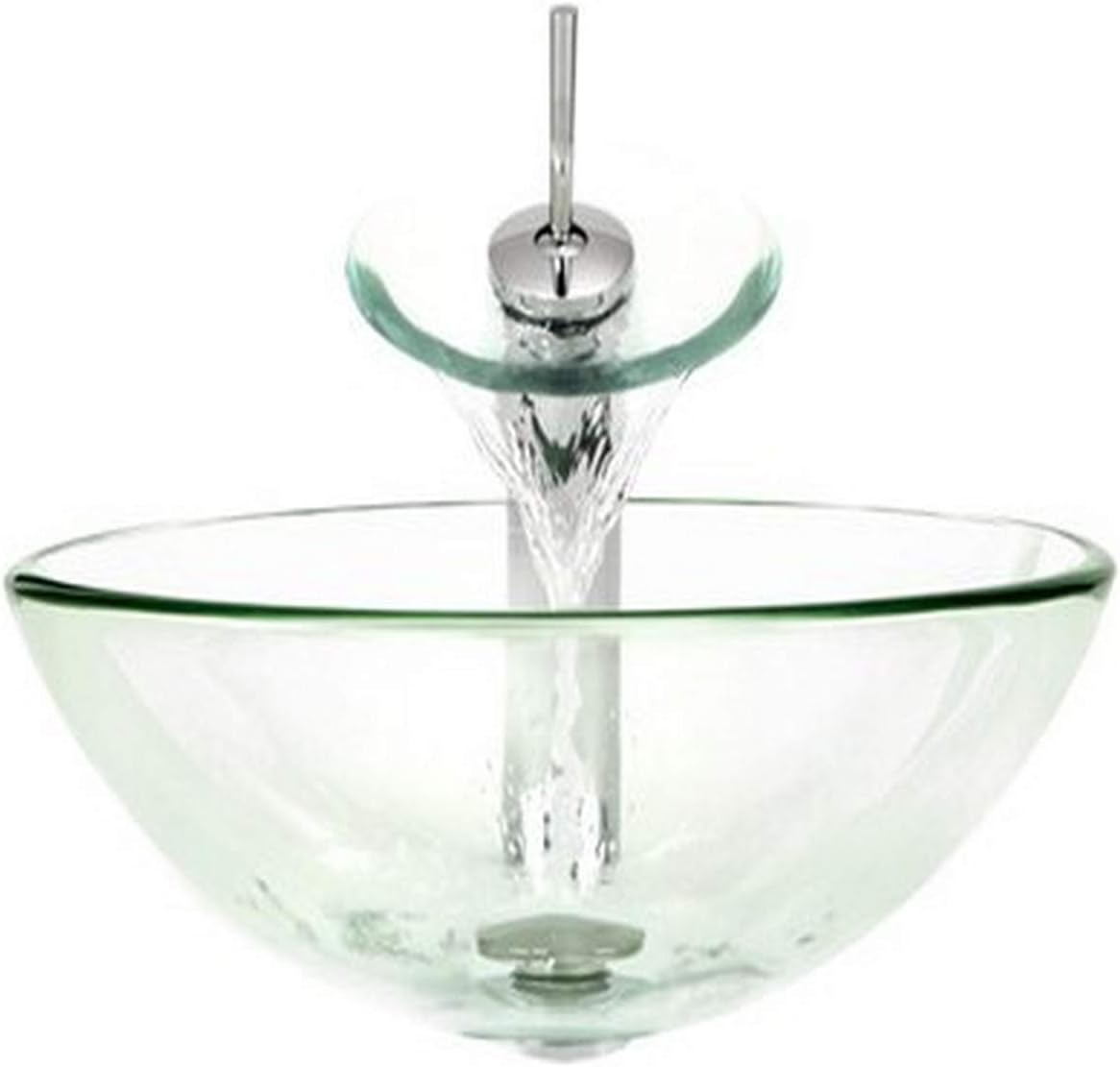 Aurora Sinks G01-Sky-C-ENS-VPUD Glass Vessel Bathroom Ensemble with Pop Up Drain, Chrome