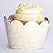 Cupcake Wrappers - Burlap Damask Wedding, Rustic Lace Bridal & Boho Baby Shower, Country Girl Princess Birthday Party Decorations, Reversible Neutral Gender Dessert Wraps (Beige, Yellow, 24 Count)