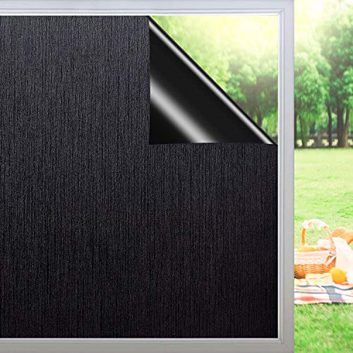 Coavas Blackout Window Film Privacy: Solar Control Window Film Anti UV 100% Light Blocking Opaque Anti Glare Black Out Mirror Window Tinted Film Static Cling Window Stickers for Office Home 90 x 200cm