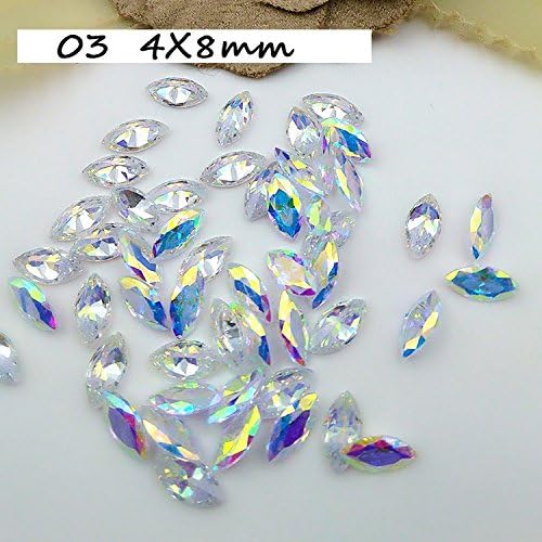Super Shiny Nail Rhinestones Zircon Stones Glitter Gems Crystal Diamonds Jewelry Studs Nail Art Decorations Point Back (4X8mm, AB)