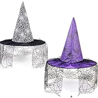 ChristmaxStore 2 Pcs Halloween Costume Witch Hat with Spider Web Veil