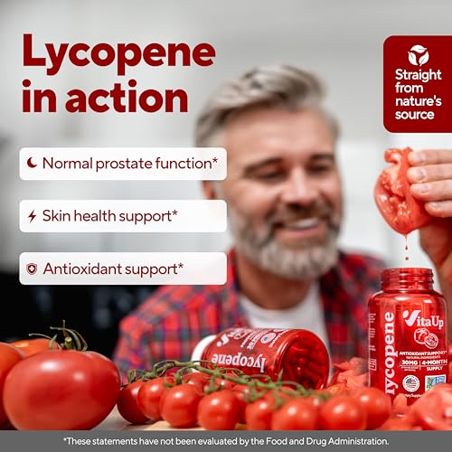 VitaUp Lycopene Supplements for Men – USA Made Prostate Supplements for Men with Natural Tomato Extract – Non-GMO Lycopene Supplement for Normal Prostate, Skin & Antioxidant Support – 120 Count