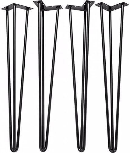 18 inch 3 Rod HD, Black Hairpin Legs Black 1/2" Thick, Heavy Duty Set of 4 Legs, 4 Floor Protectors, 16 Screws - for Modern Coffee Table, Mid Century or Rustic Tables Legs