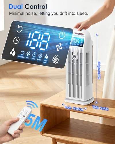 Portable Air Conditioner, 4 in 1 Evaporative Air Cooler with Remote Control, 1200ML Water Tank, 120 Oscillating, 4 Speeds, 12H Timer, Mist Spray Tower Fan for Home Office, White