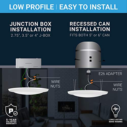 Parmida (24 Pack) 5/6" Dimmable LED Disk Light Flush Mount Recessed Retrofit Ceiling Lights, 15W (120W Replacement), 3000K (Soft White), Energy Star, Installs into Junction Box Or Recessed Can, 1050lm
