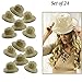 Adorox 24Pc Khaki Beige Soft Plastic Tan Childs Jungle Safari Pith Sun Hat Costume Birthday Party Favor Kids Halloween Toy