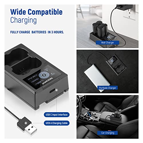 NEEWER NP-W235 Camera Battery Charger Set, Double Slot USB Charger with LCD, Pack of 2, 2400 mAh Replacement Batteries, Compatible with Fujifilm X-T5 X-T4 GFX 100S X-H2S GFX 50S II VG-XT4 Battery Grip
