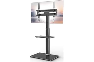AX WABER Universal Floor TV Stand with Mount 70 Degree Swivel 9 Level Height Adjustable and Space Saving Design for Most 27 to 65 inch LCD, LED OLED TVs One Shelf