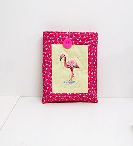Embroidered Flamingo fabric, Ipad mini gadget case, ipad mini 2 bag, covers for tablets, Mom Birthday gift, padded cover for gadgets, pouch for e reader