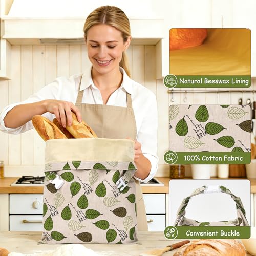 TRIUFO Beeswax Bread Bags 43 x 33 cm Reusable Organic Cotton Bread Bags with Natural Wax Coating - For Bread Storage and Keeping Fresh - Set of 2 | Beeswax