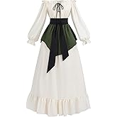 Nuoqi Renaissance Dress Women Off Shoulder Medieval Costume Peasant Dress with Waist Sash