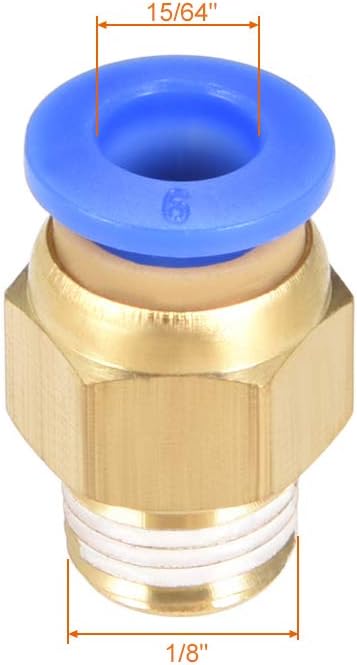 sourcing map Straight Pneumatic Push to Quick Connect Fittings G1/8 Male x 6mm Tube OD 4pcs, Gold, Blue, G1/8 x 6mm - Image 3