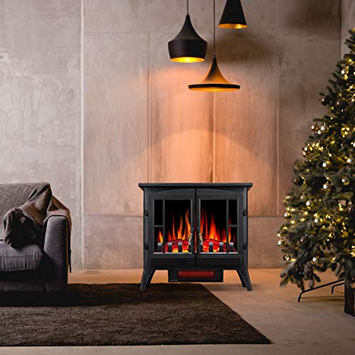 Joy Pebble 3D Infrared Electric Fireplace Stove with Realistic Flame Effect - 1000/1500W Freestanding Space Heater - 5215 (Black)