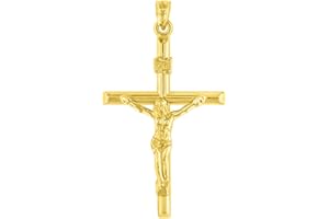 Jewelry America 14K Yellow Gold INRI Crucifix Tubular Simple Polished Cross Pendant