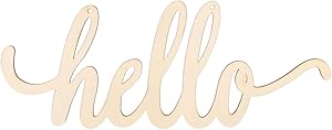 Vosarea Unfinished Wooden Hello Sign Beautiful Hello Sign Decor for Wreath Home Front Door Wall Art Decoration, 13.7x5.5inch