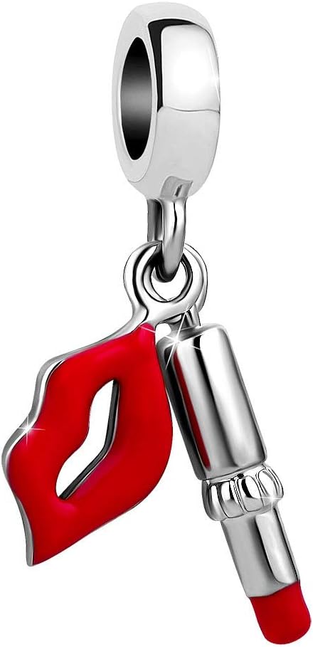 SexyMandalaWomen's Sexy Red/Pink Lipstick &Kiss Love Charms Makeup Party Beads for Pandora Bracelets Dangling