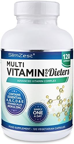 SlimZest Multivitamins for Dieters – 120 Vegetarian Capsules - UK Manufactured - Premium Quality Supplement – Contains 14 Essential Vitamins & Minerals – Multivitamins for Men and Women – Order Today From A Well Known Trusted UK Brand - Work Perfectly with Diet Pills, Slimming Pills & Weight Loss Tablets (120 x Vegetarian Capsules)