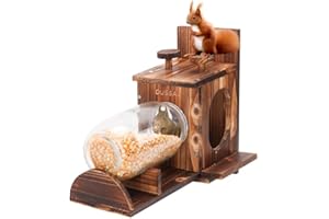 D DUSSAL DUSSAL Large Squirrel Feeder, Wood Squirrel Feeders for Outside Garden Tree, Durable Squirrel House, Wooden Chipmunk Feeder for Corn Peanuts with Removable Storage Bottle, 2 Stable Squirrel Stools