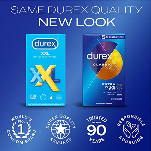 Durex Condom XXL Longer & Wider Natural Latex Condoms, Extra Wide Fit