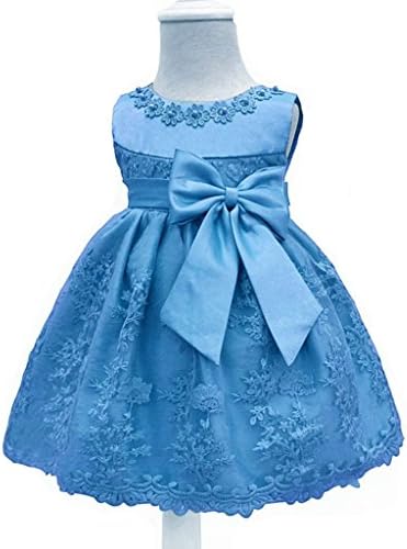 Toddler Newborn Girls Bowknot Lace Floral Princess Dresses Cute Christening Party (0-6 Months, Navy Blue)