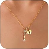 Heart Key Charm Necklace for Women,925 Sterling Silver Dainty Heart Lock Key Pendant Necklace to Daughter Mother 14k Gold Plated Cute Padlock Choker Chain Necklace for Wedding Birthday Valentine's Day